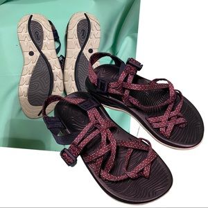 Pink and black women Chaco sandals
